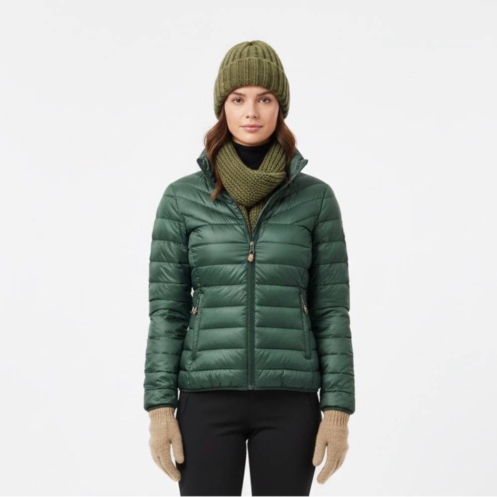 Point Zero | Women's Forest Green Down Puffer Jacket with Zipper Pockets